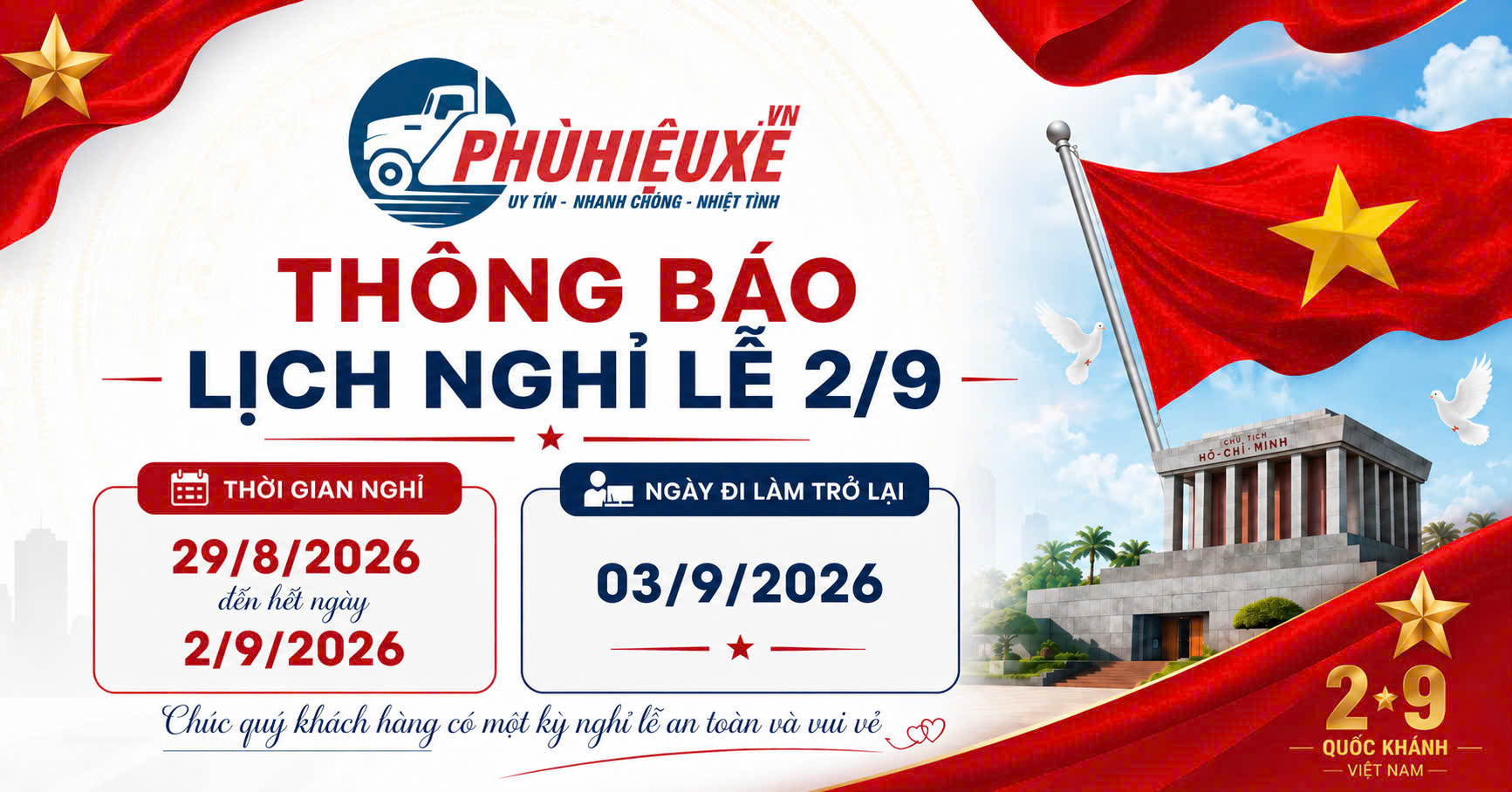 Thông báo nghỉ lễ Quốc Khánh